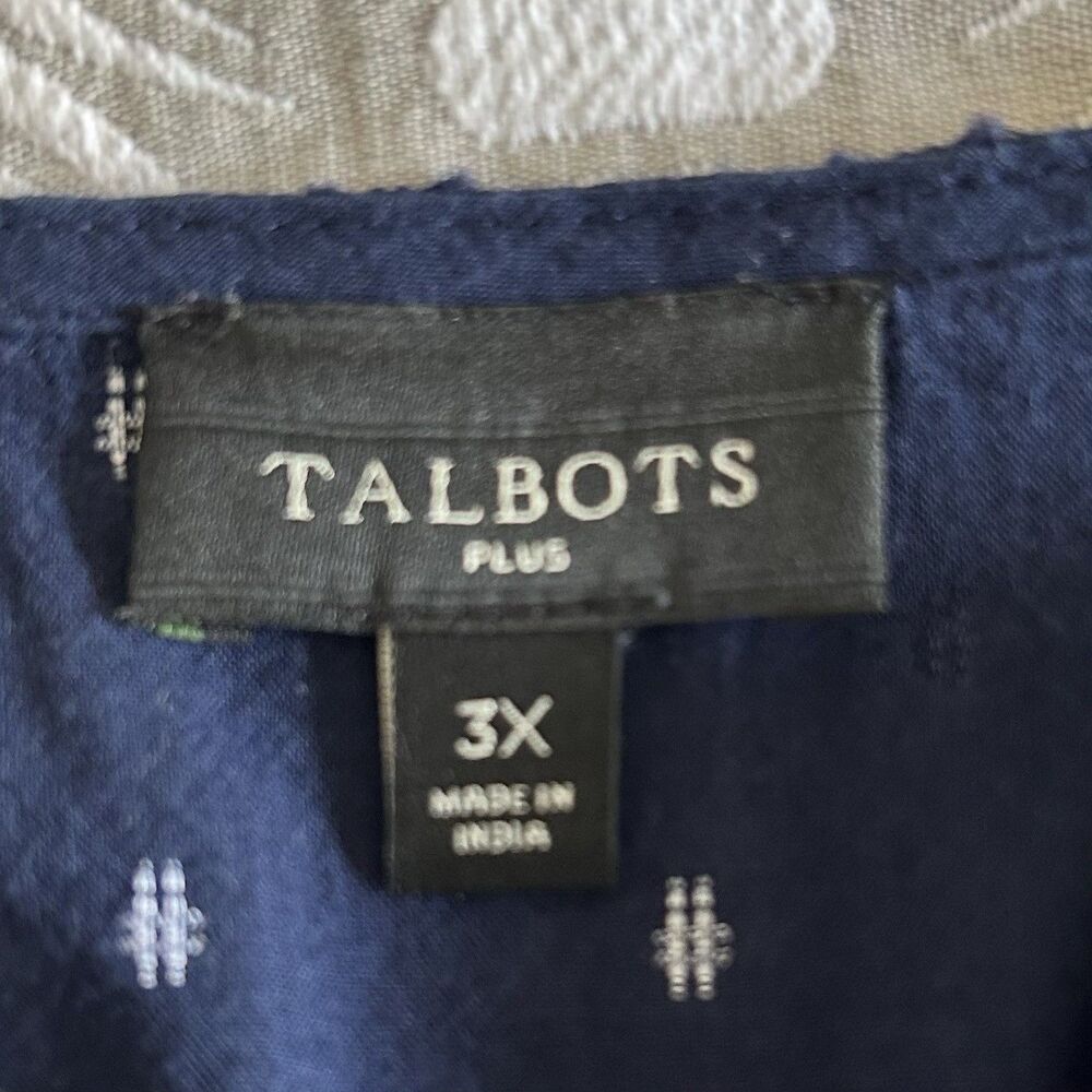 Talbots Plus Top Women 3X Navy White Embroidery Swiss Dot Pullover Cottage Comfy - Picture 3 of 15